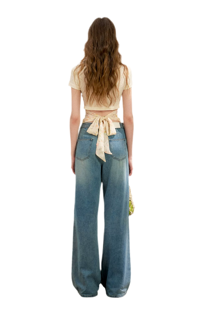 Soft Cotton Wide-Leg Jeans with Bow Detail