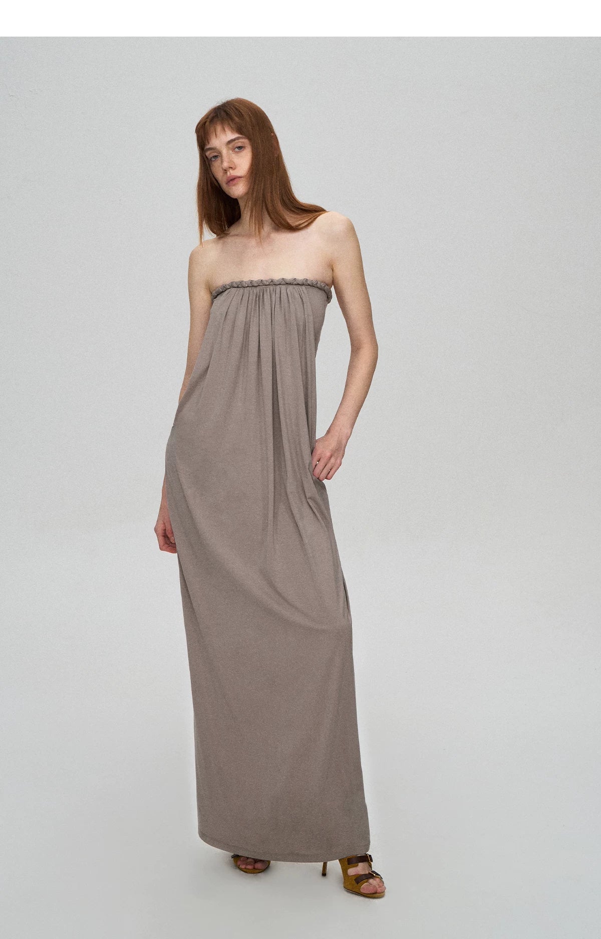 Sculptural 93% Lyocell Pleated Long Dress
