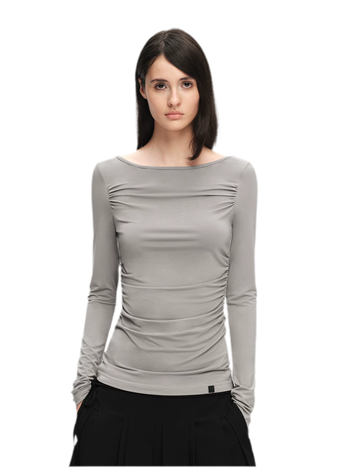 Modal Ruched Fitted Long-Sleeve T-Shirt