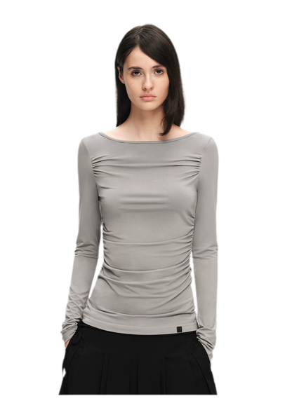 Modal Ruched Fitted Long-Sleeve T-Shirt
