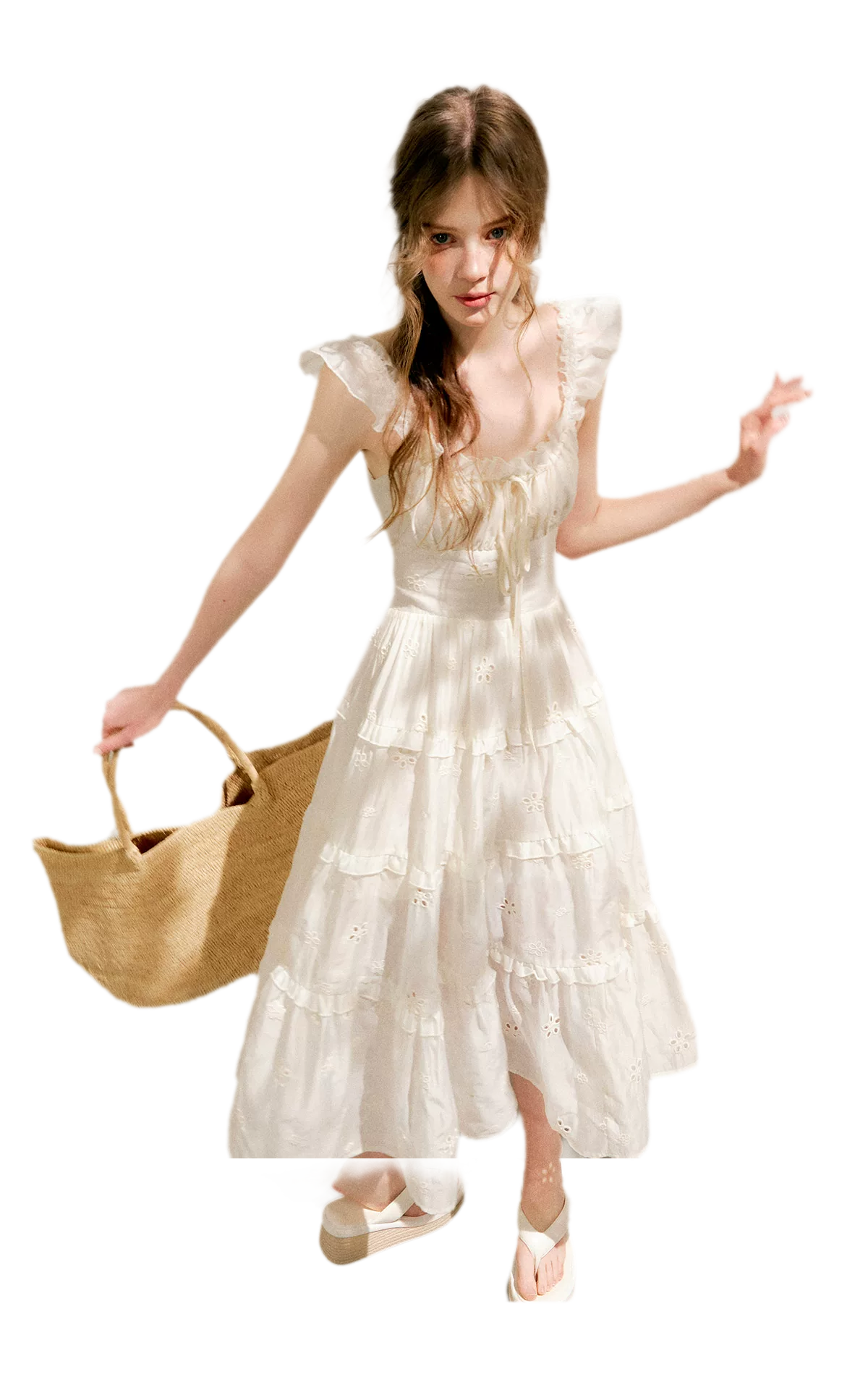 Embroidered Floral Tie-Waist Dress