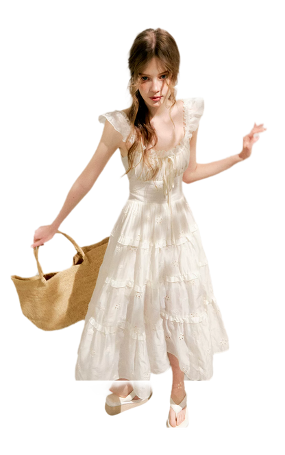 Embroidered Floral Tie-Waist Dress