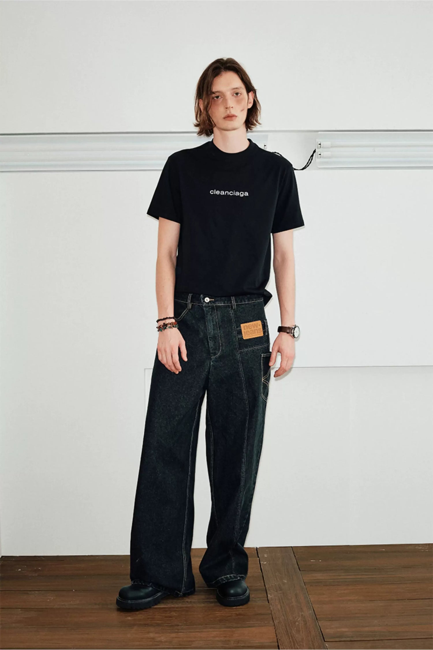 Deconstructed Straight-Leg Raw Denim Jeans