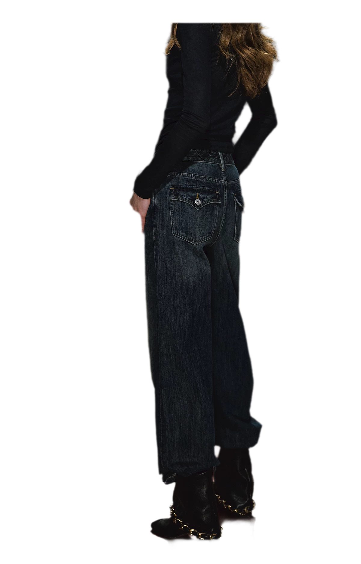 Jeans ricamati a quadri effetto lavato