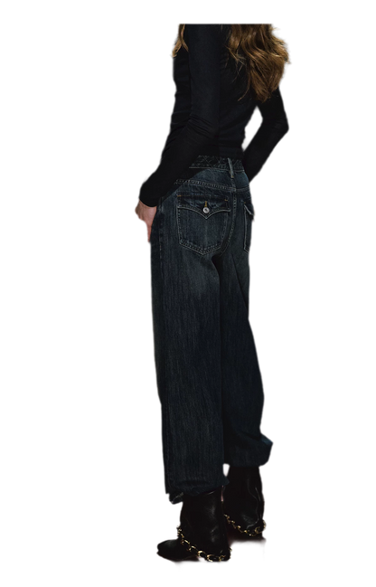Jeans ricamati a quadri effetto lavato
