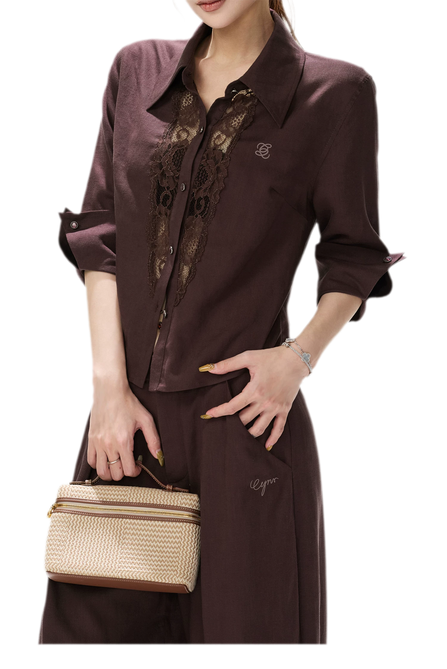 Lace Panel Cropped Shirt