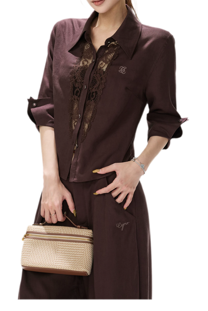 Lace Panel Cropped Shirt