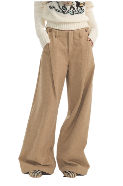 Geplooide broek met wijde pijpen van wolachtige stof