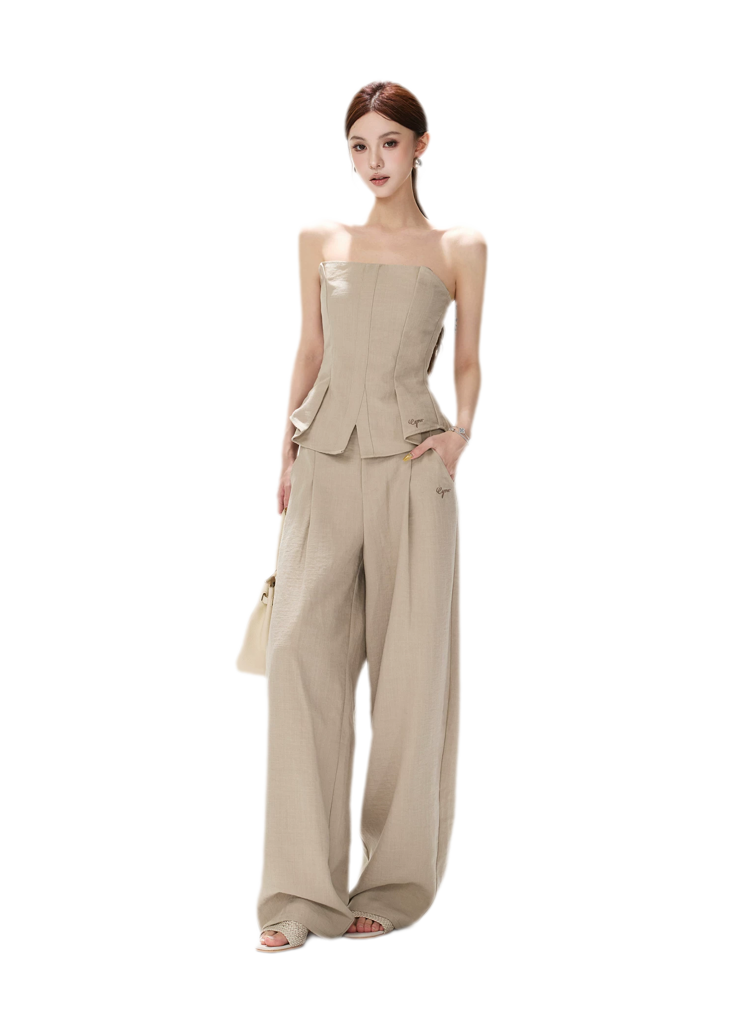 Pleated Ruffle Bustier Trouser Set