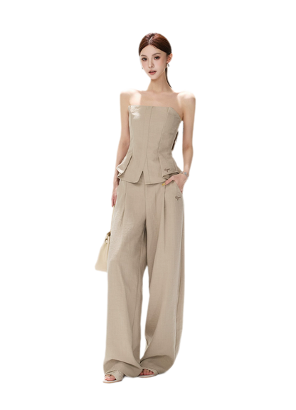 Pleated Ruffle Bustier Trouser Set