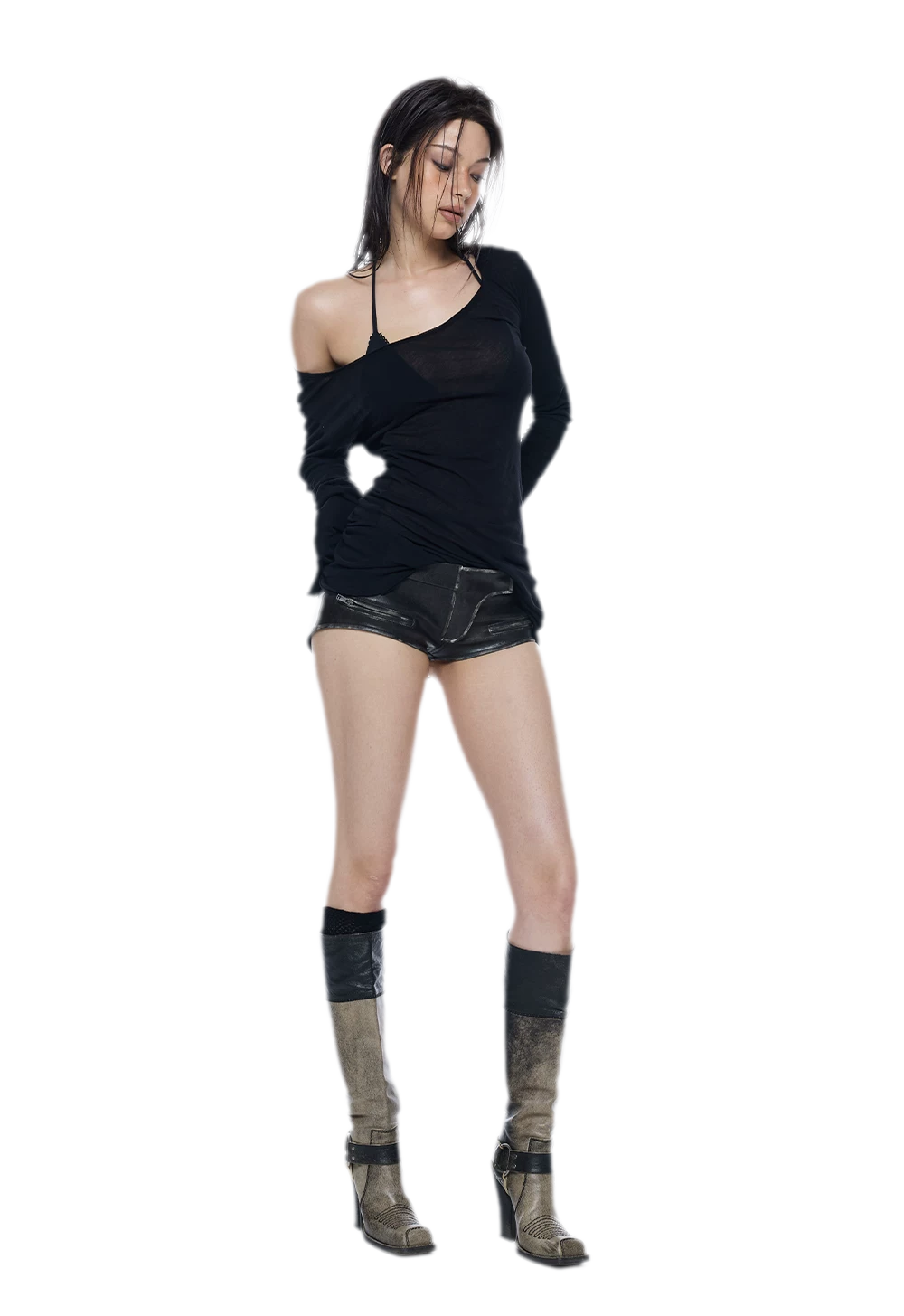 Washed Faux Leather Shorts