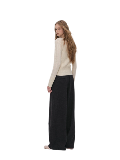 Brushed Cable-Knit Fitted Cardigan