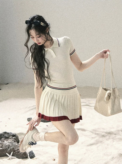 Ribbed Knit Polo Set