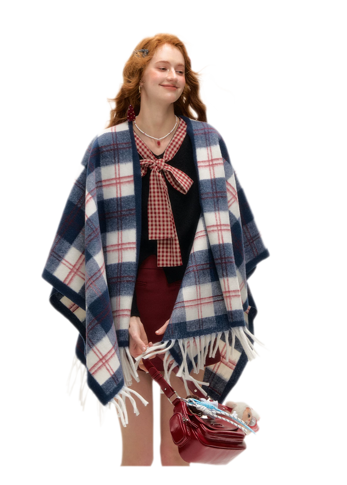 Vintage Plaid Fringed Shawl