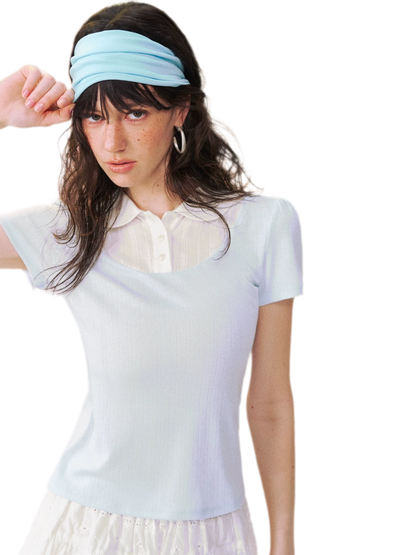 Faux Layered Collar T-Shirt