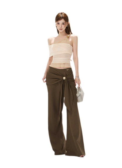Beaded Ruched Mesh Top