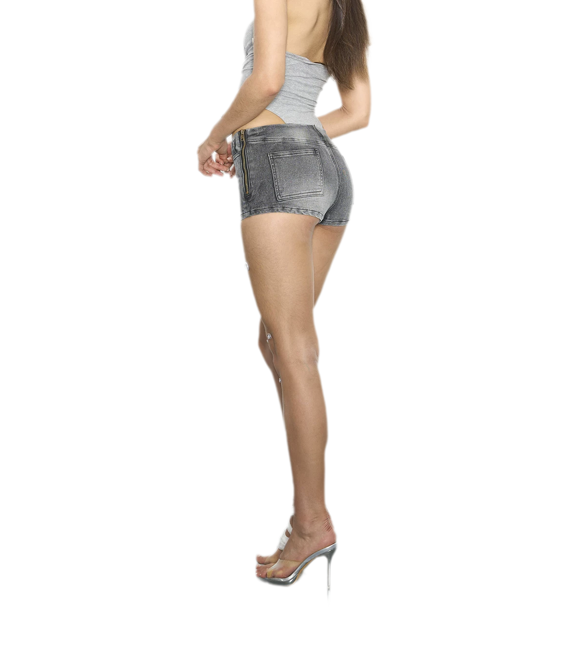 Washed Denim Curved Shorts