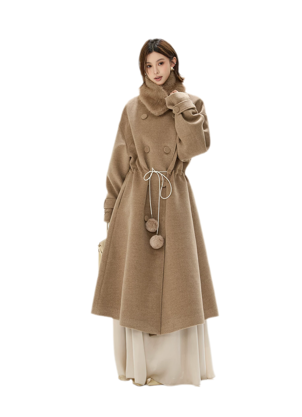 Detachable Fur Collar A-Line Coat