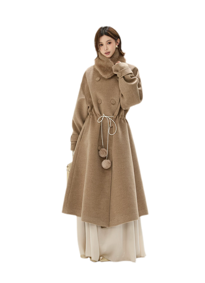 Detachable Fur Collar A-Line Coat