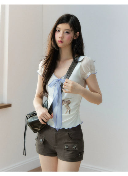 Vintage Brown Multi-Pocket Slim Shorts