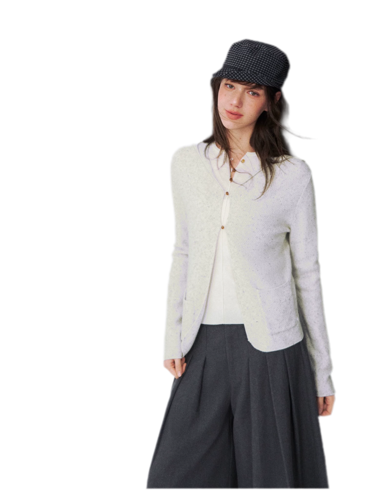 Cardigan en maille à capuche moucheté