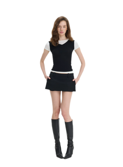 Contrast Faux Two-Piece T-Shirt