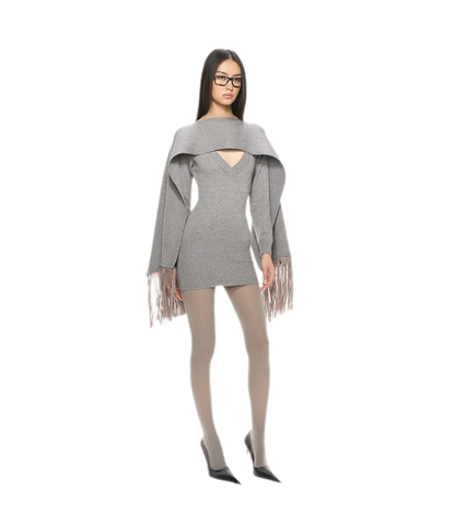Deep V Fringe Knit Dress