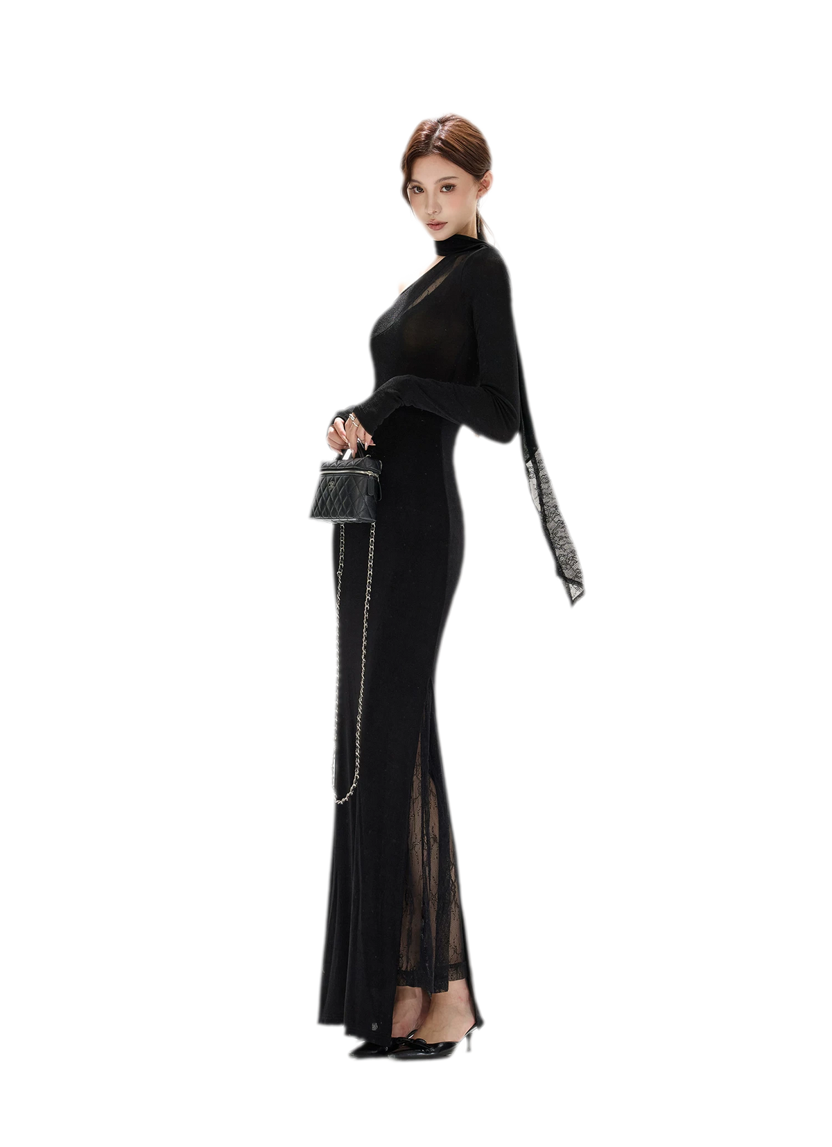 Schimmerndes asymmetrisches Spitzen-Strickkleid