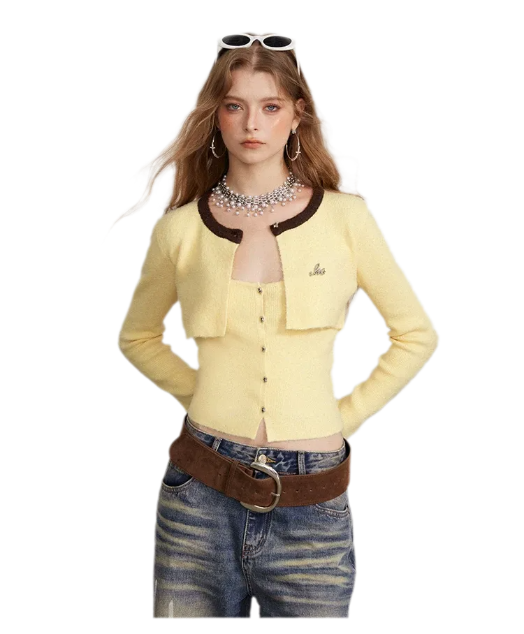 Contrast Panel Cropped Knit Sweater