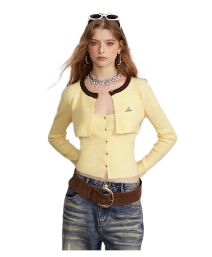 Contrast Panel Cropped Knit Sweater