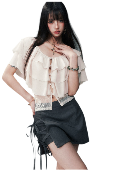 Milk Almond Ruffle Blouse