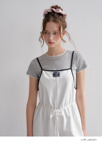 Contrast Piping Drawstring Waist Jumpsuit