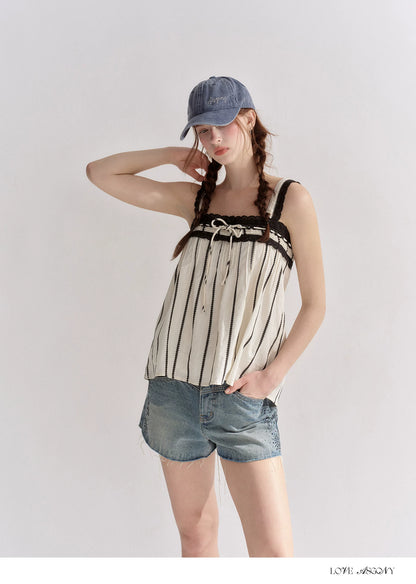 Striped Lace-Trim Tie-Front Camisole