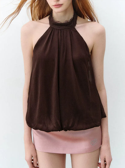 Sleeveless Chiffon Tie-Neck Waist Shirt