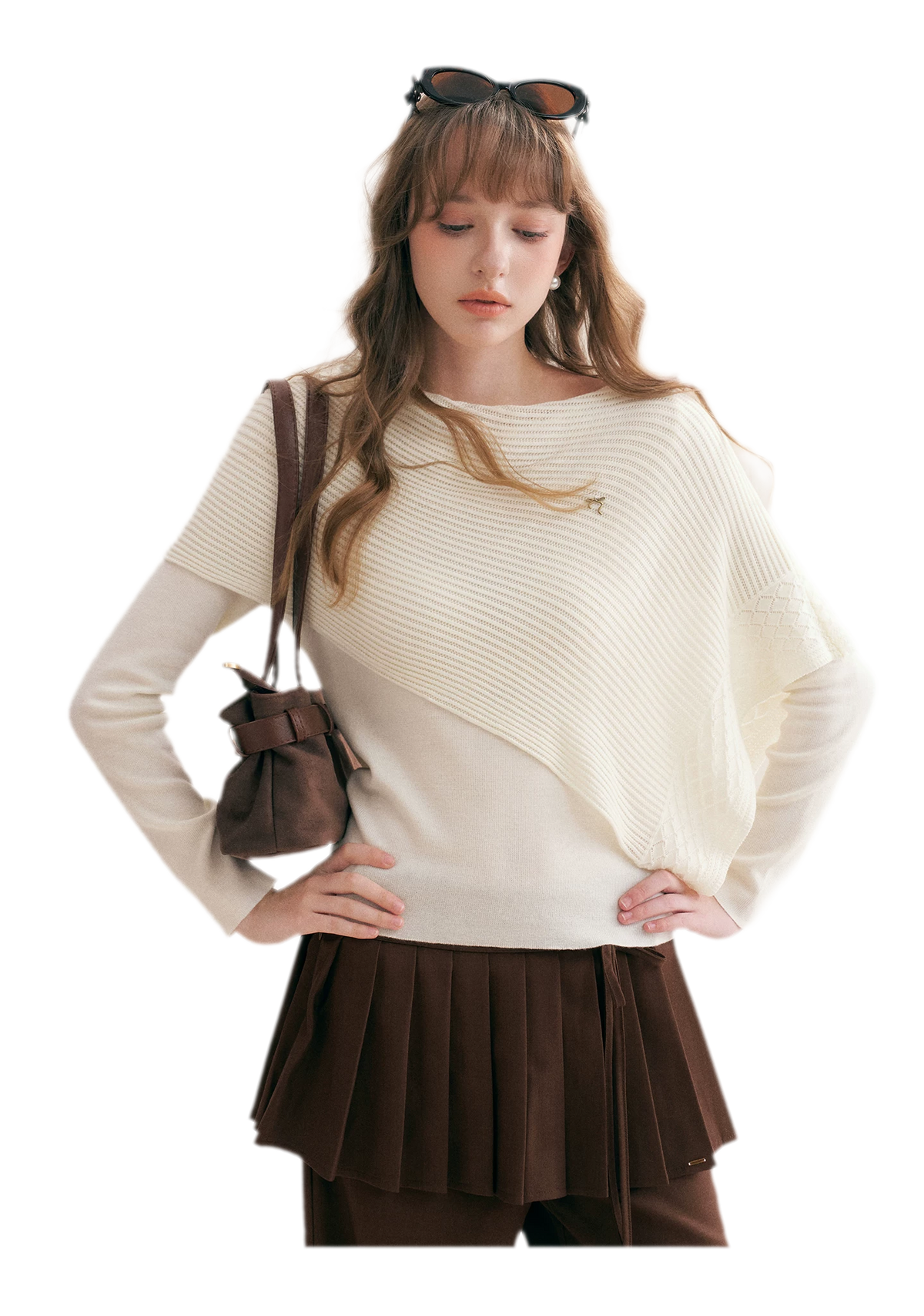 Diagonal Shawl Knit Sweater