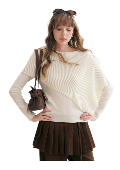 Diagonal Shawl Knit Sweater
