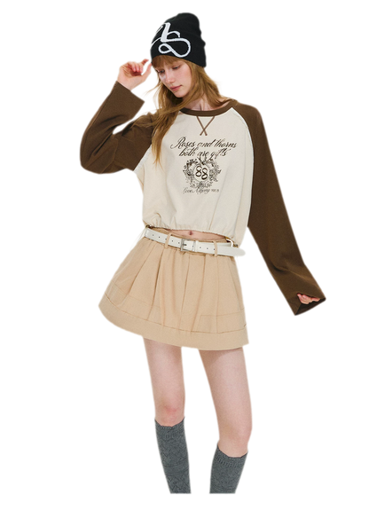Cotton Raglan Cropped Long-Sleeve Top