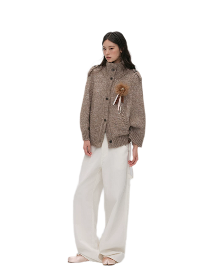 Textured Stand Collar Cardigan
