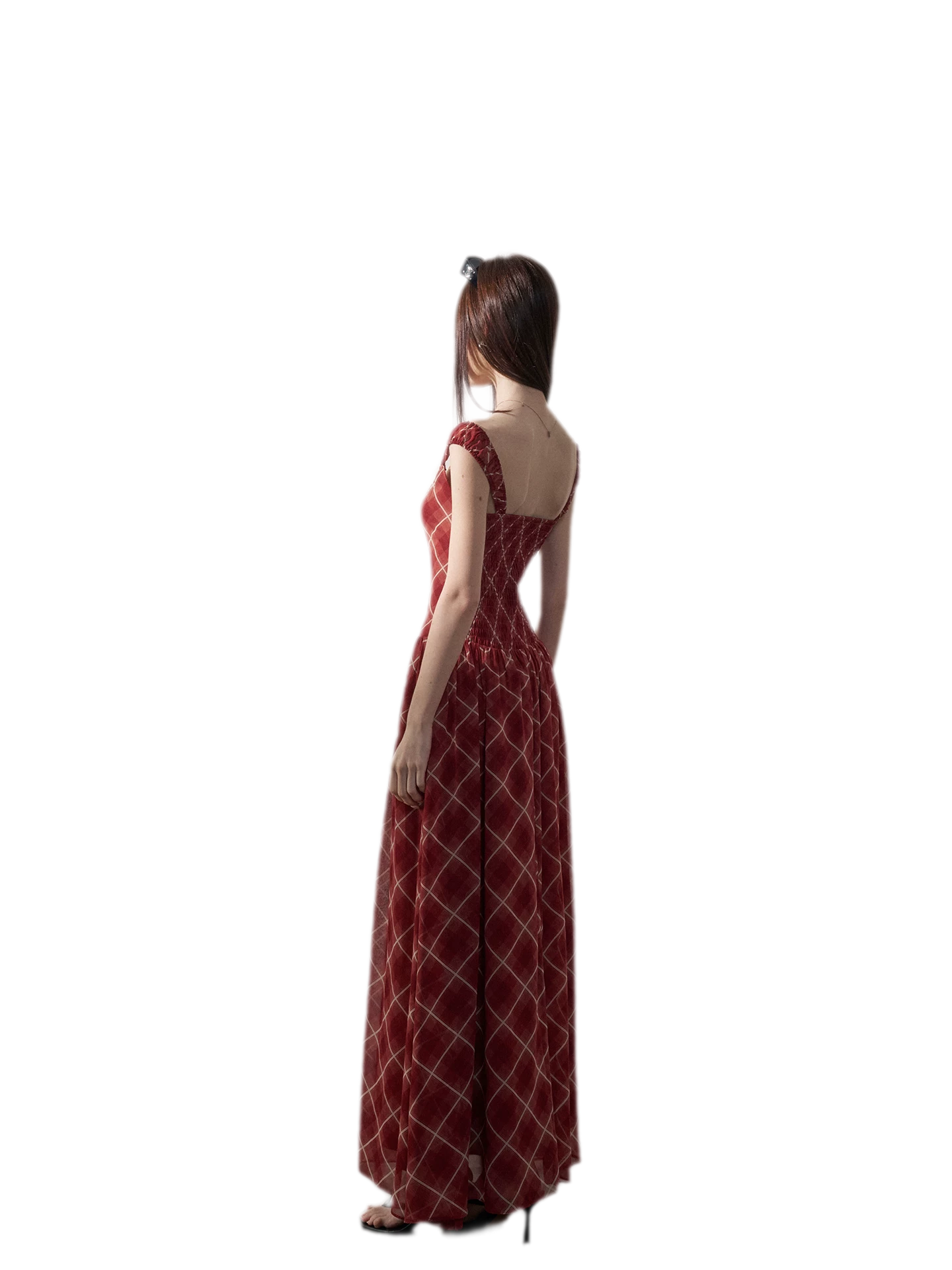 Plaid Chiffon Maxi Dress