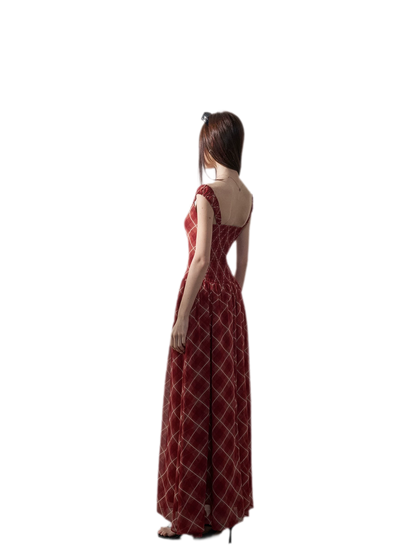 Plaid Chiffon Maxi Dress