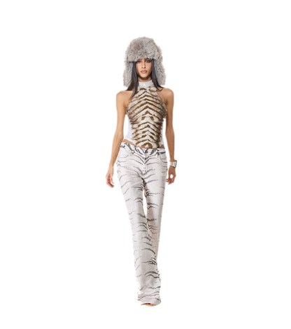 Quần jean ống loe họa tiết ngựa vằn washed