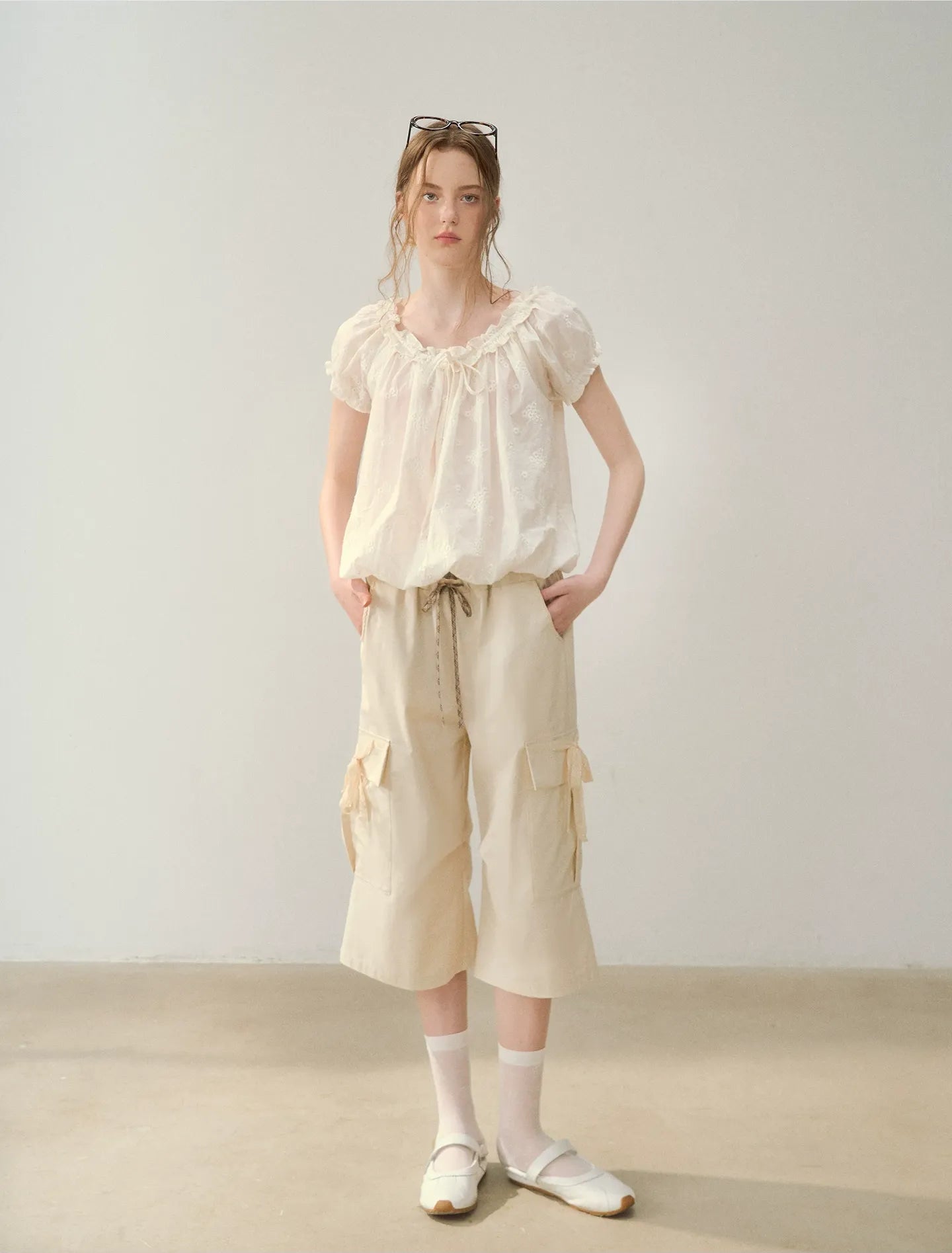 Embroidered Ruffle Blouse