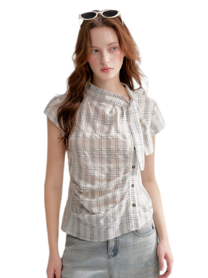 Lyocell Plaid Tie Shirt