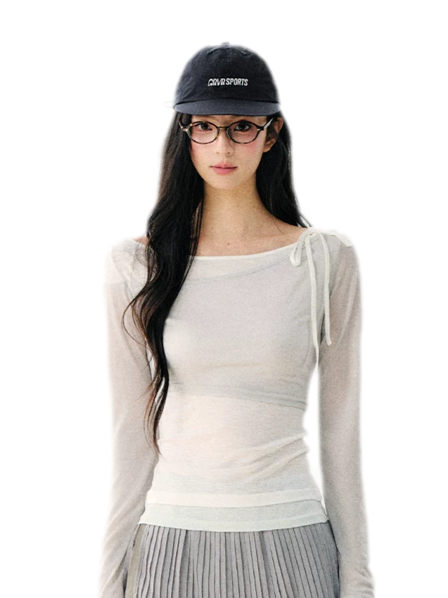 7SHIFTIN Asymmetric Tie Shoulder Tee – Light Gray