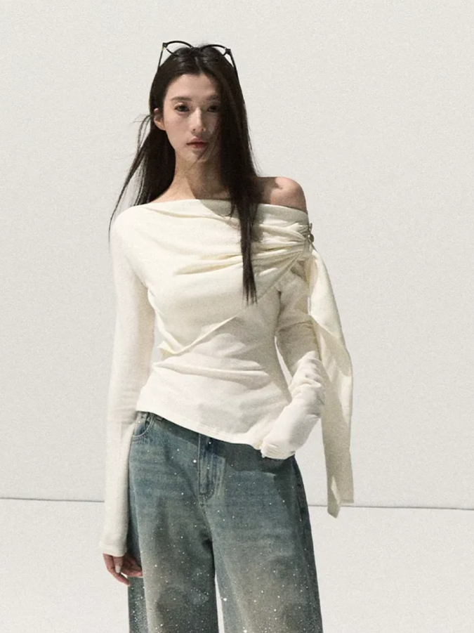 Draped Slim Knit Top