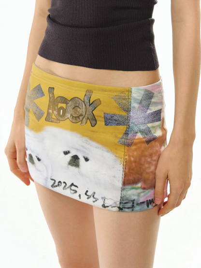 Graffiti Print Mini Skirt