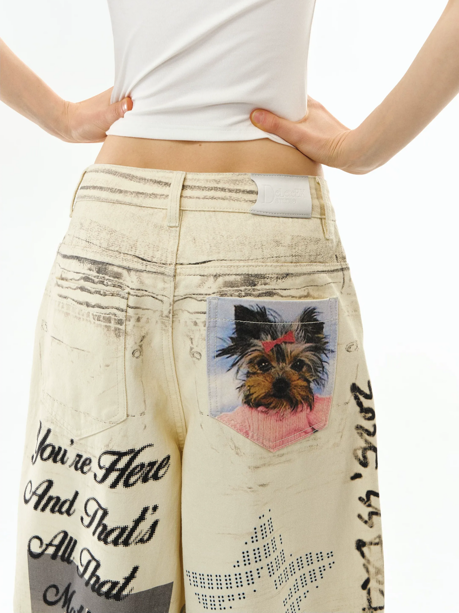 Washed Print Wide-Leg Jeans