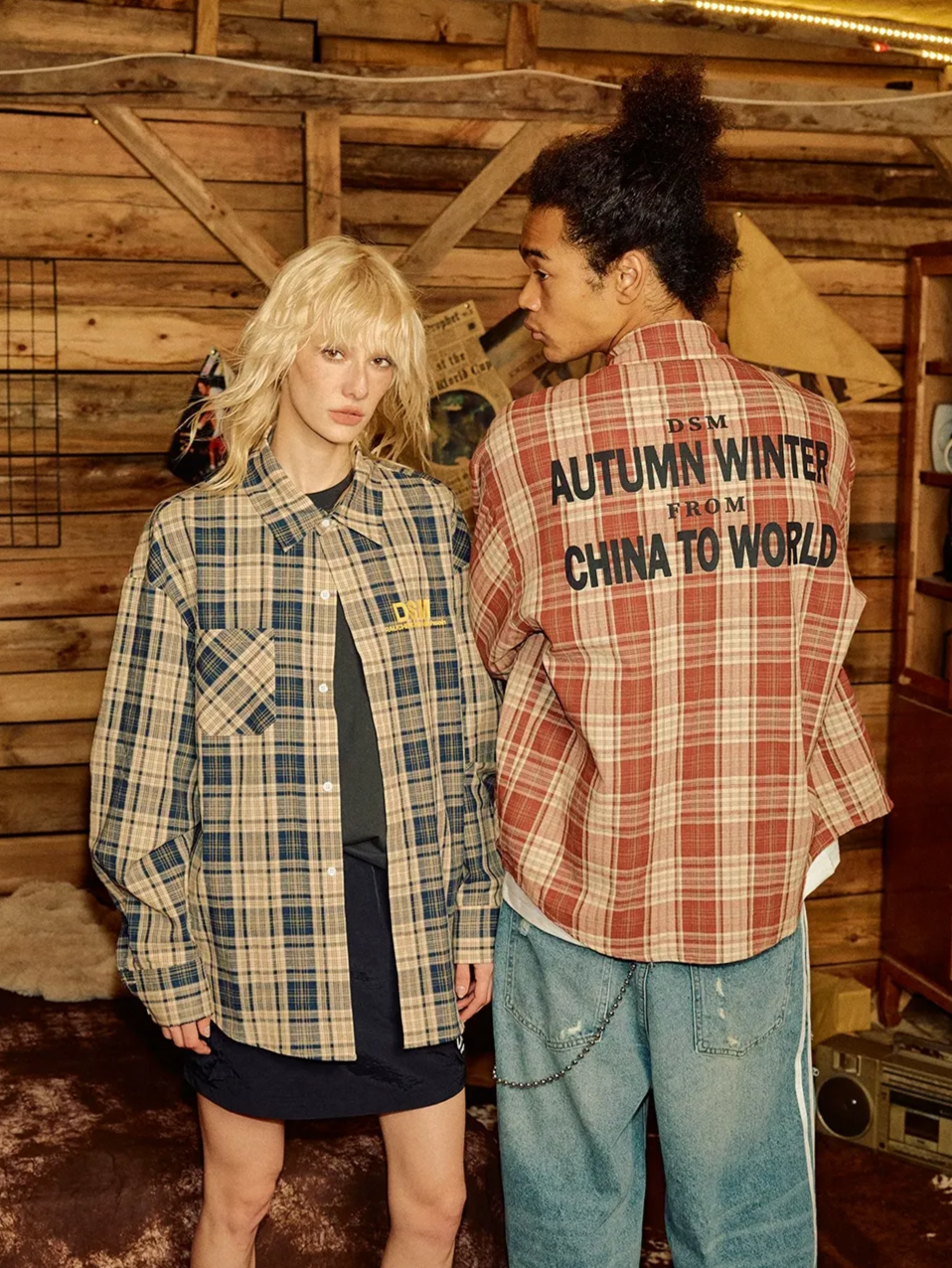Contrast Plaid Oversized Shirt