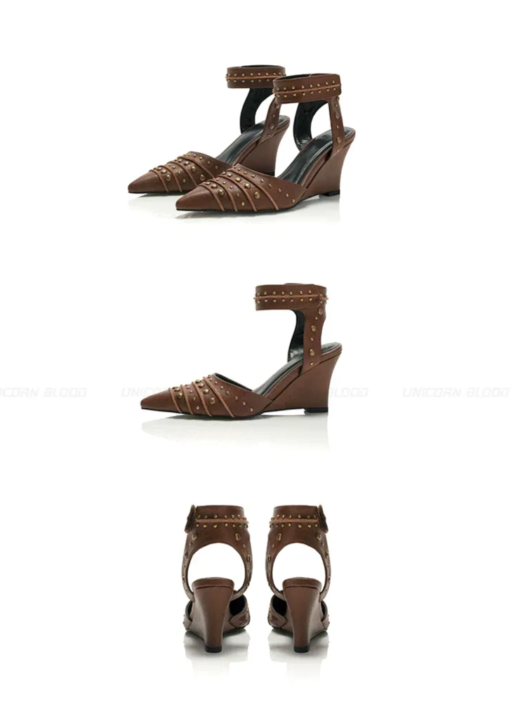 Studded Pointed-Toe Wedge Sandals
