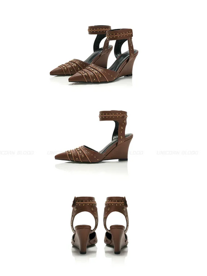 Studded Pointed-Toe Wedge Sandals